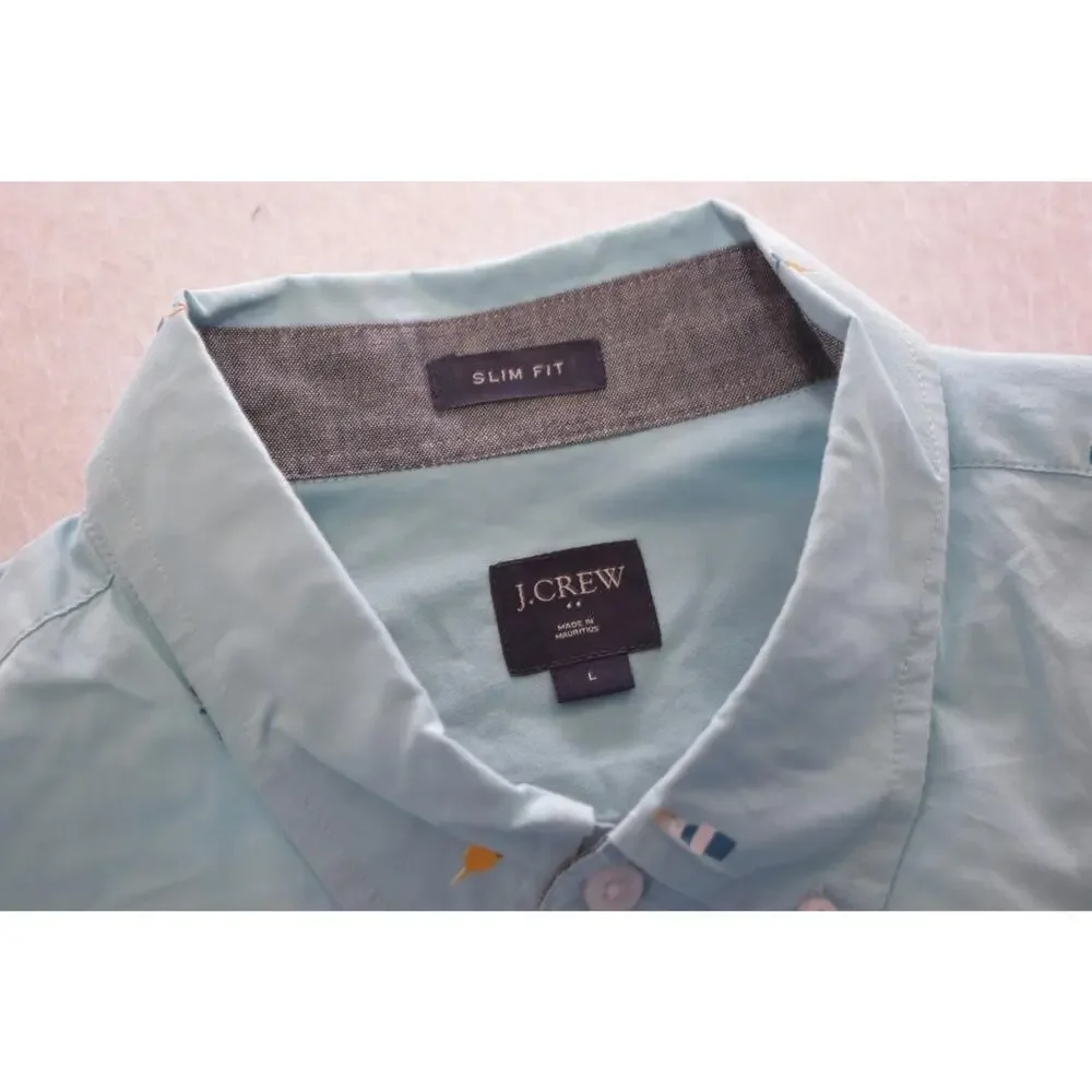 J Crew Dress Shirt Slim Fit Blue Long Sleeve Button Up‎ Mens Size Large